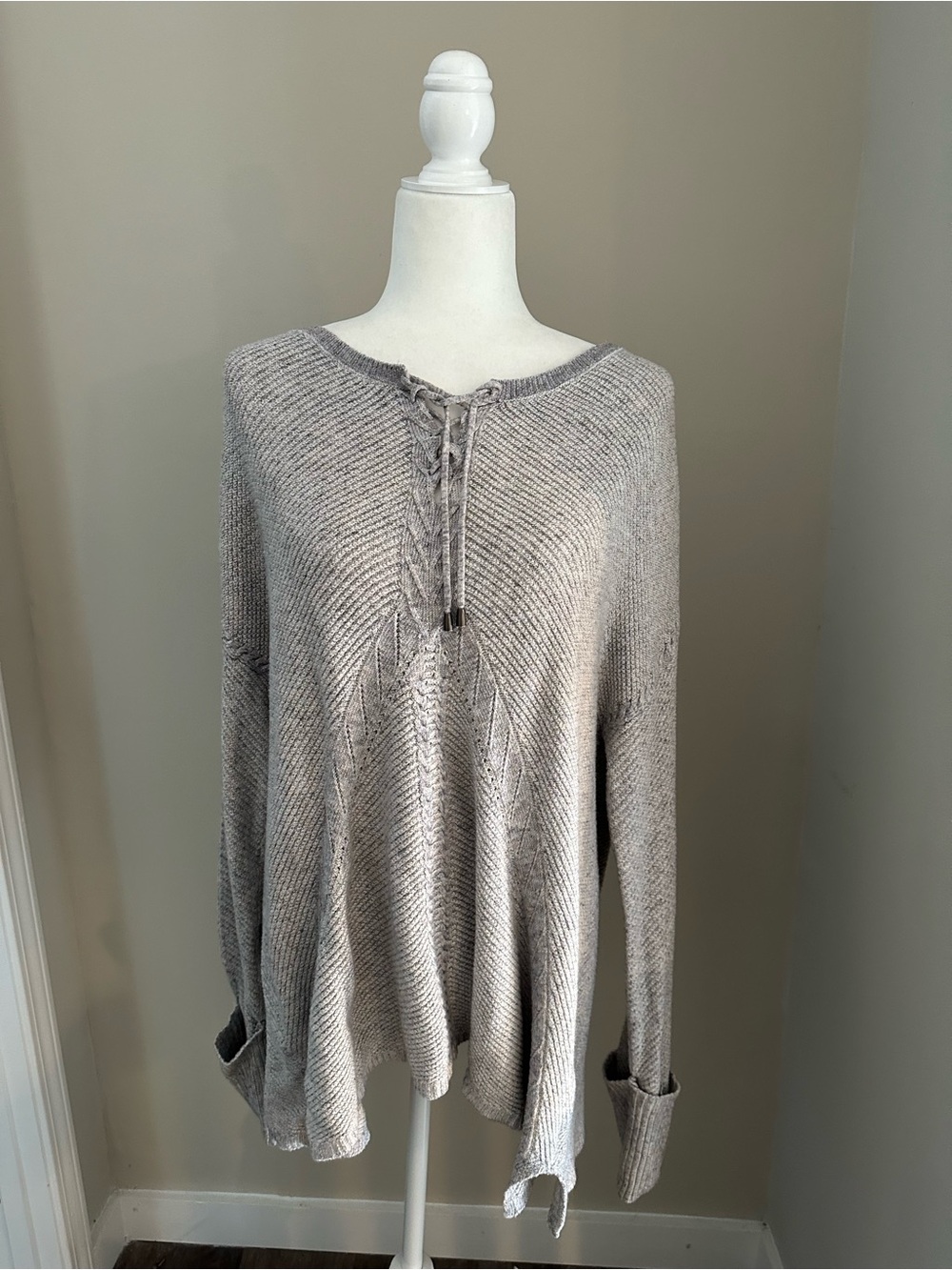 Knox Rose Light Heather Gray Lace-Up Knit Hoodie